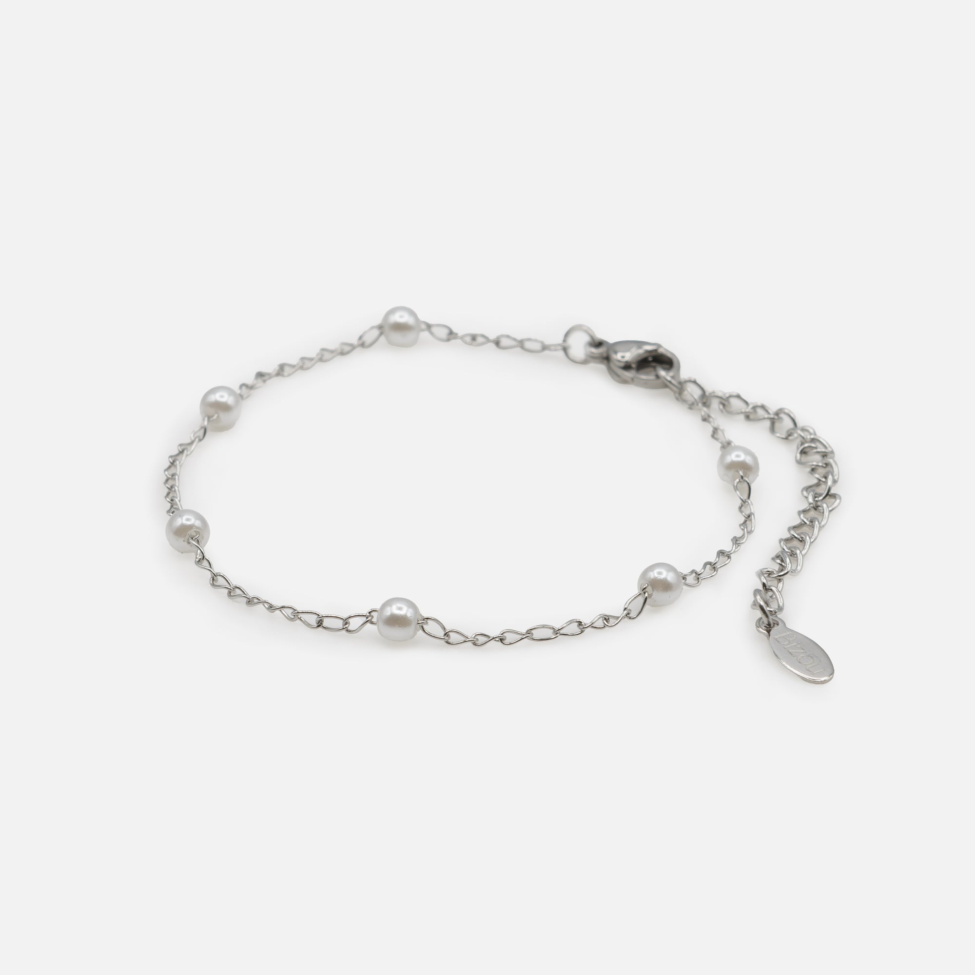 Silver bracelet with small stainless steel beads