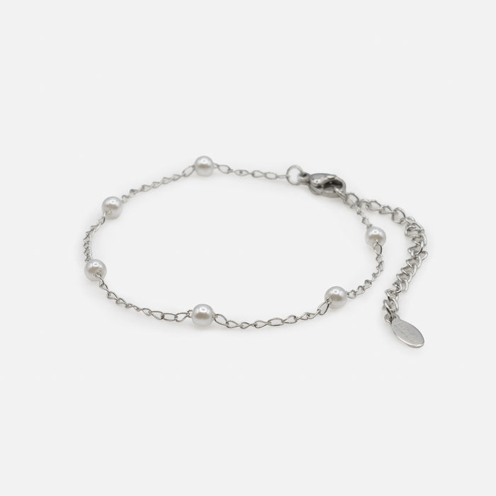 Bracelet argenté avec petites perles en acier inoxydable