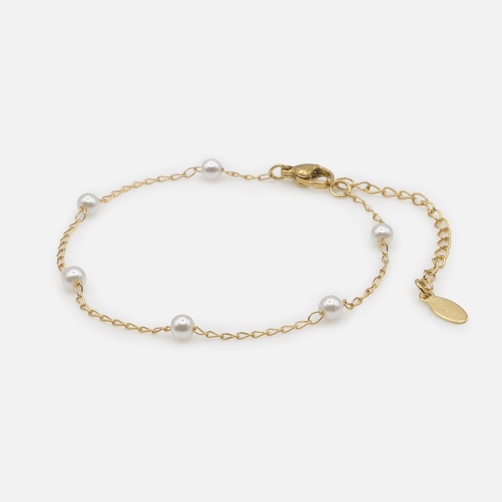 Golden bracelet with small stainless steel beads