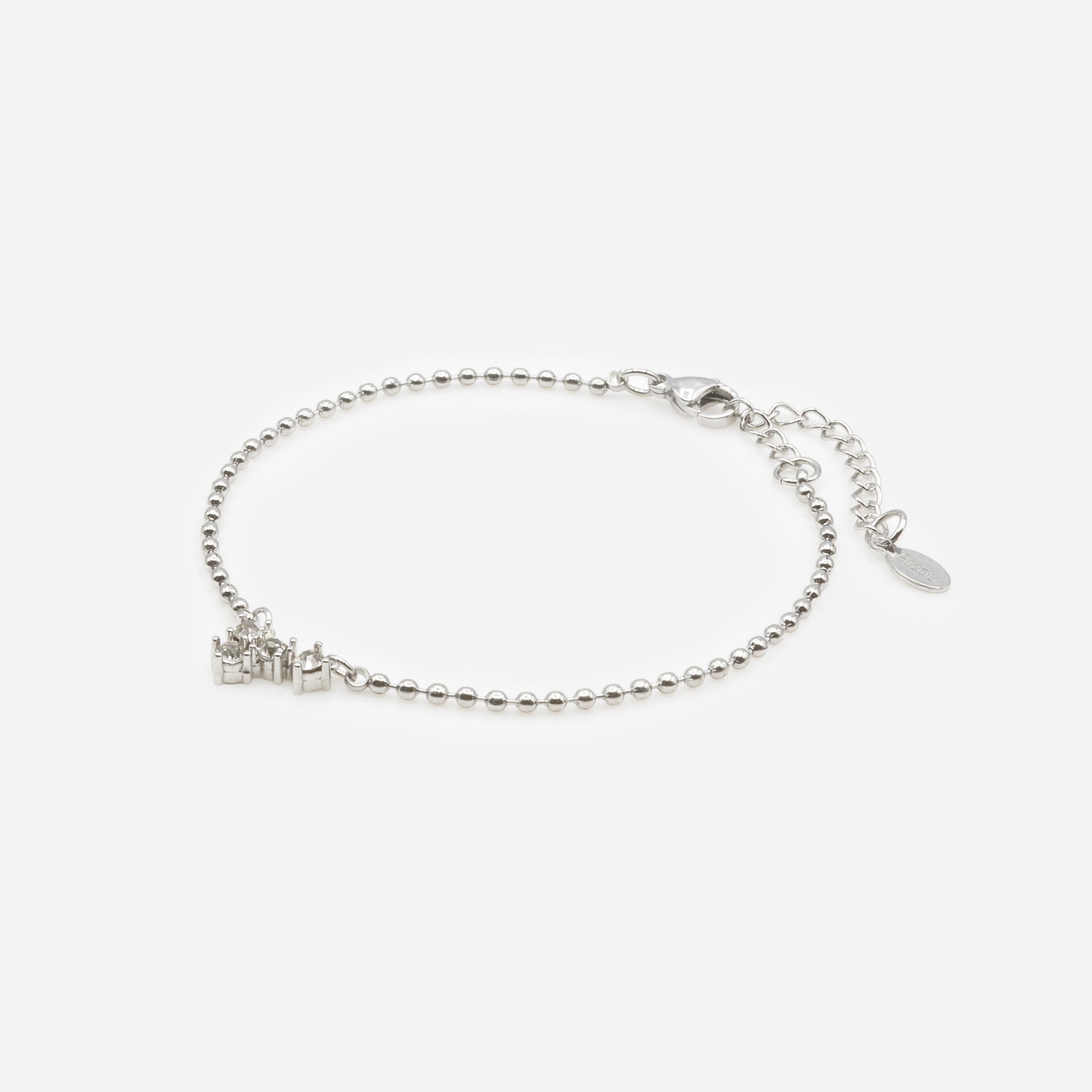 Fine silver bead bracelet and quartet of cubic zirconia in stainless steel