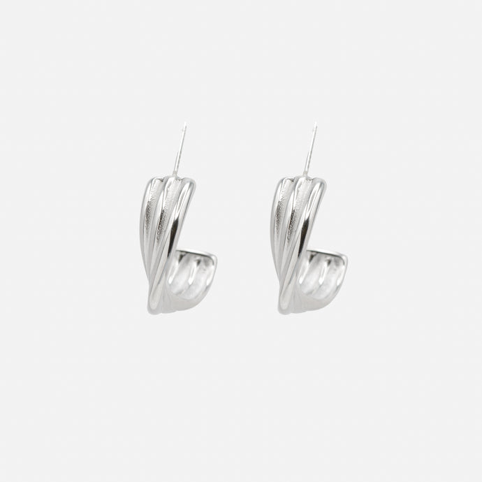 Silver hoop earrings 20 mm twisted and textured in stainless steel