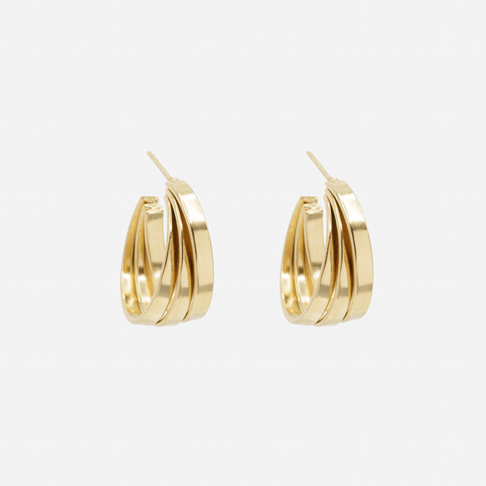 Boucles d'oreilles triple anneau doré superposés 24 mm en acier inoxydable