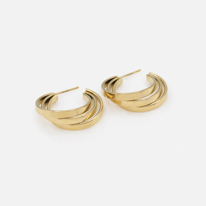 Boucles d'oreilles triple anneau doré superposés 24 mm en acier inoxydable