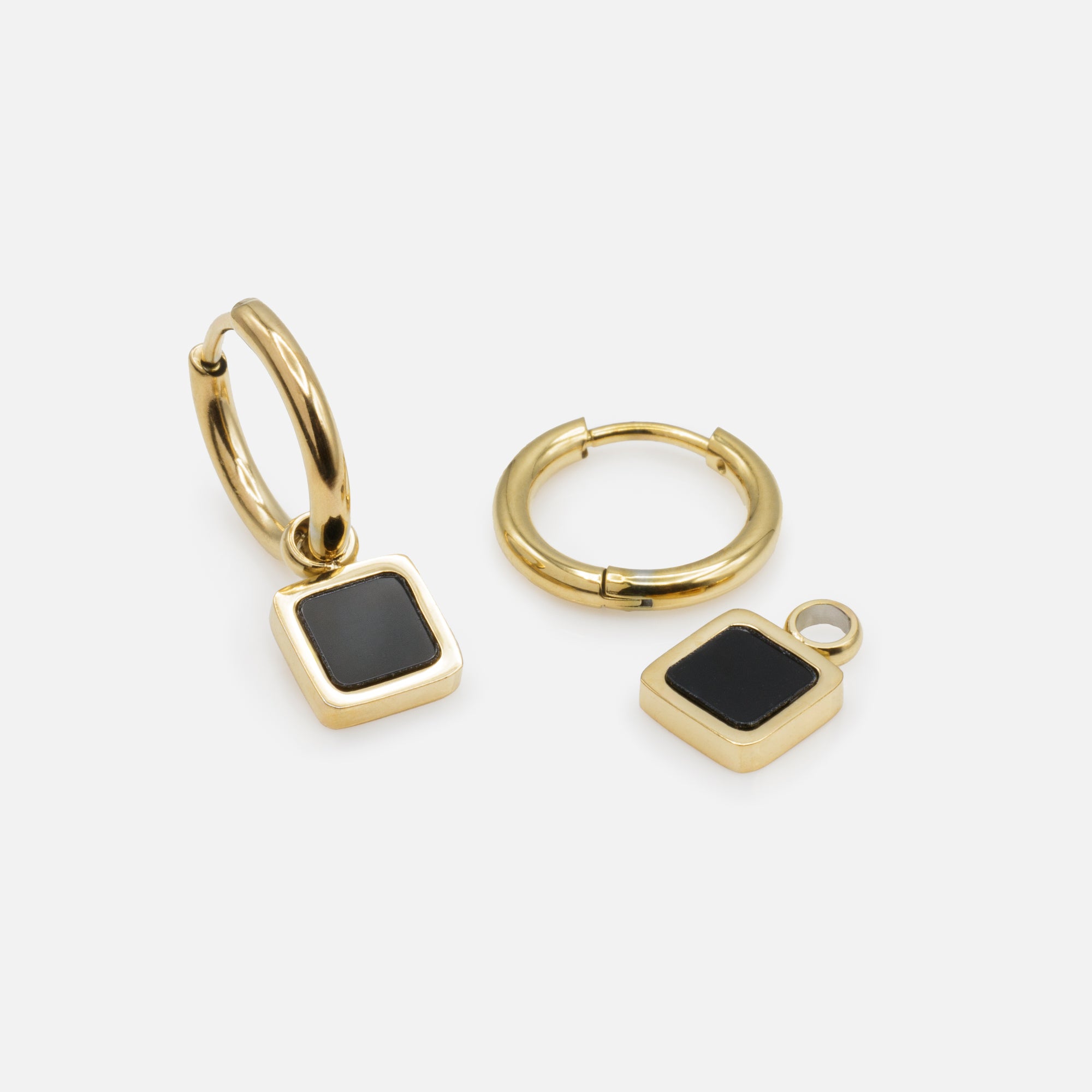 Gold Square Black Stainless Steel Necklace and Earrings Set