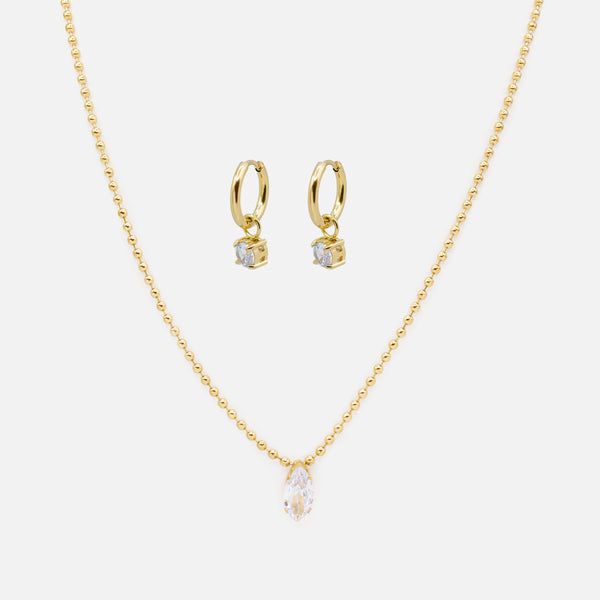 Load image into Gallery viewer, Gold Necklace and Earrings Set with Cubic Zirconia Charms in Stainless Steel
