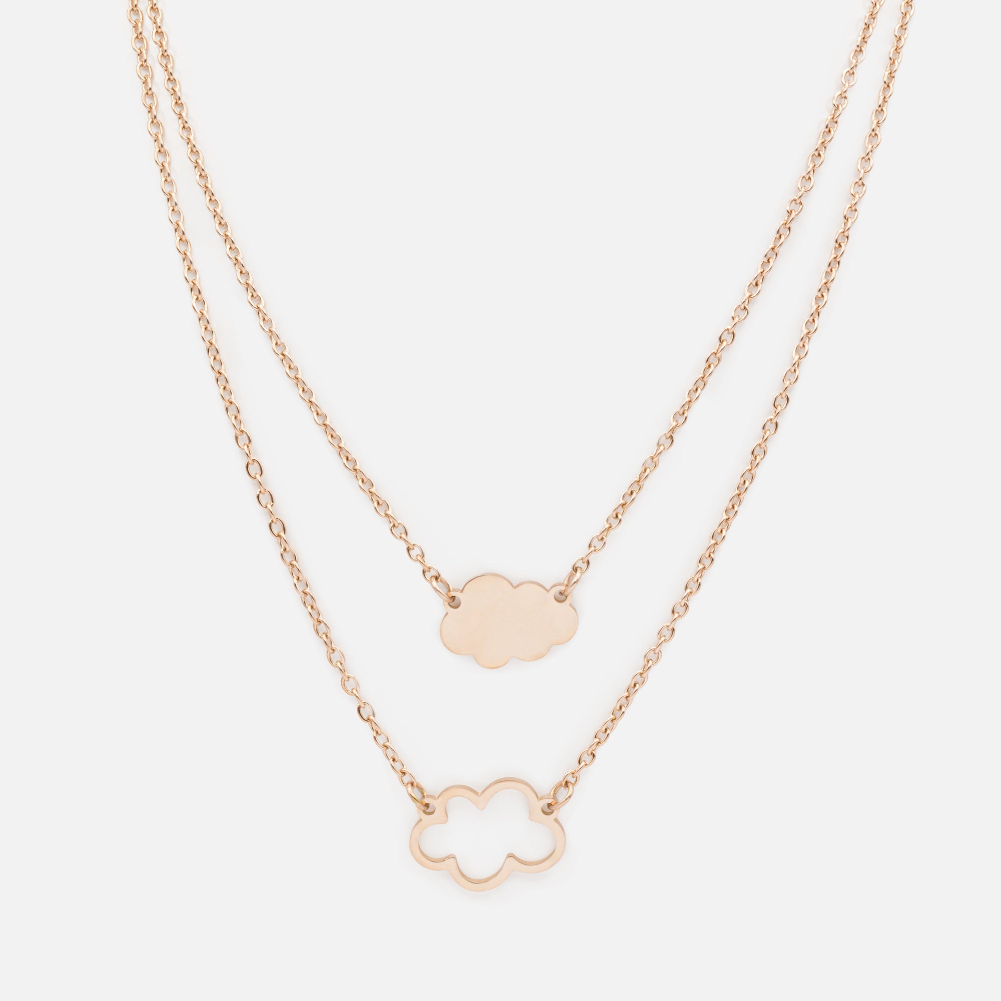 Set of two rose gold Mini & Me cloud necklaces in stainless steel