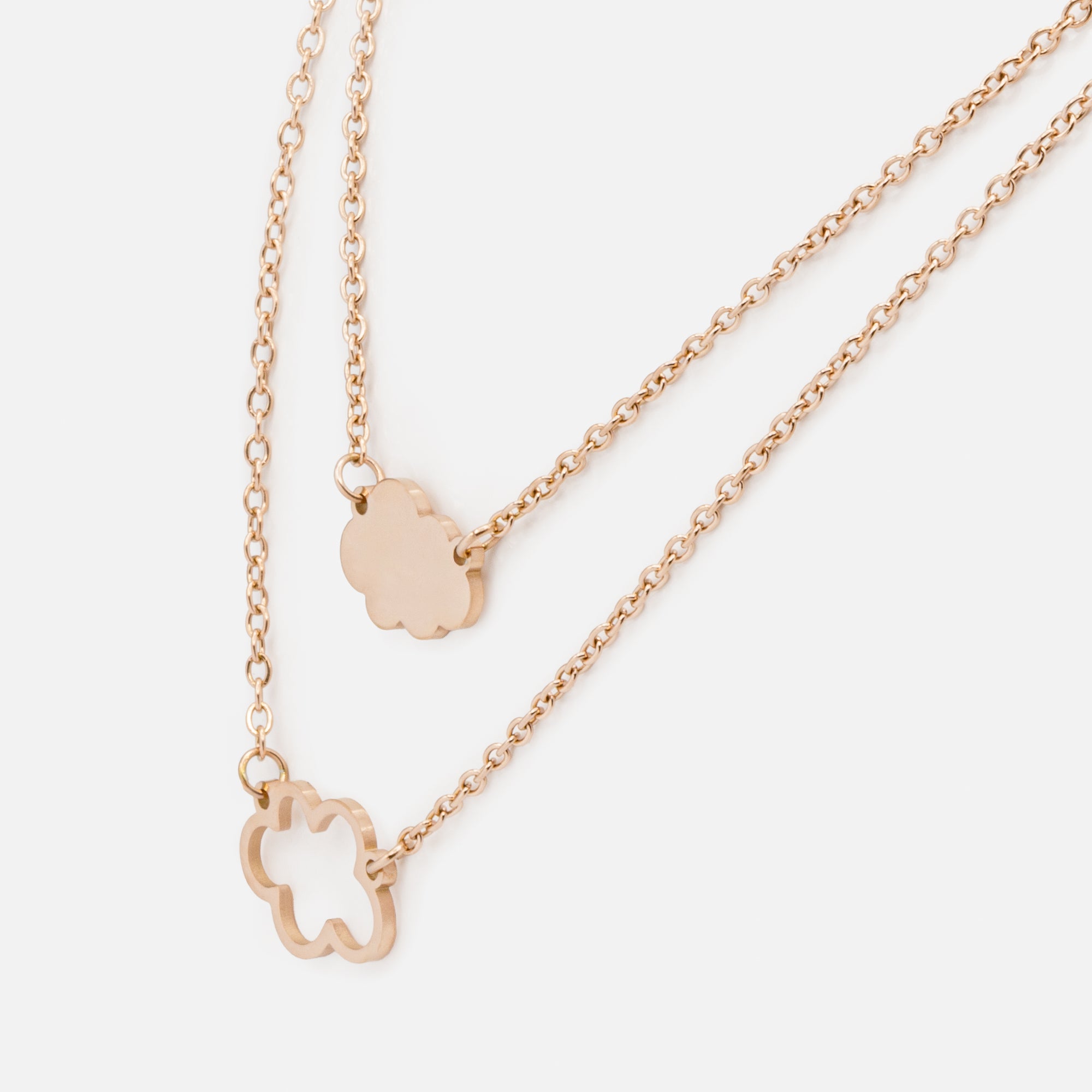 Set of two rose gold Mini & Me cloud necklaces in stainless steel