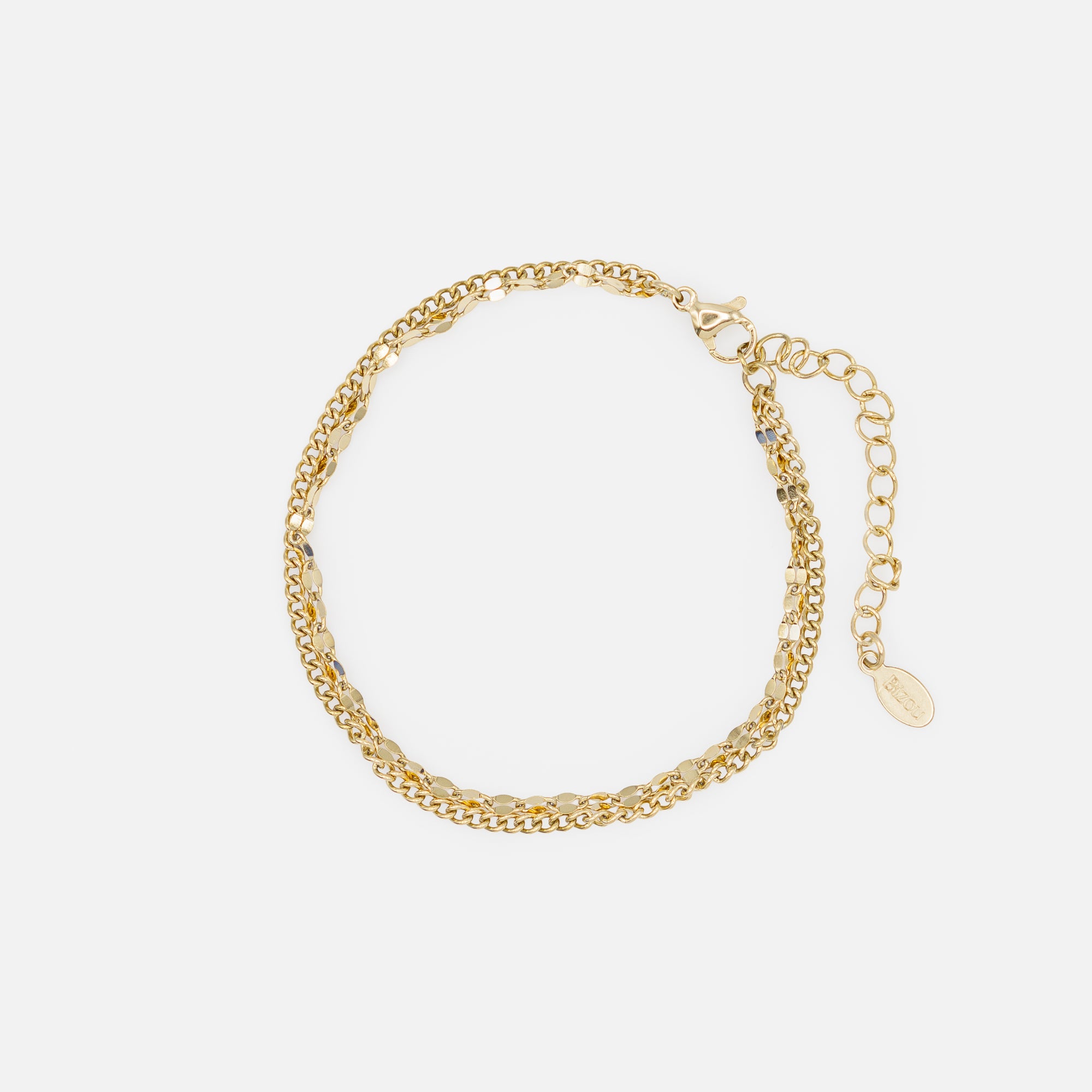 Ensemble doré collier triple chaîne avec coeur et bracelet double chaîne en acier inoxydable