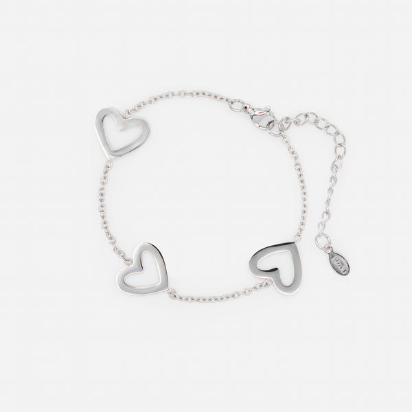 Load image into Gallery viewer, Silver set of small thick heart necklace and large empty hearts bracelet in stainless steel
