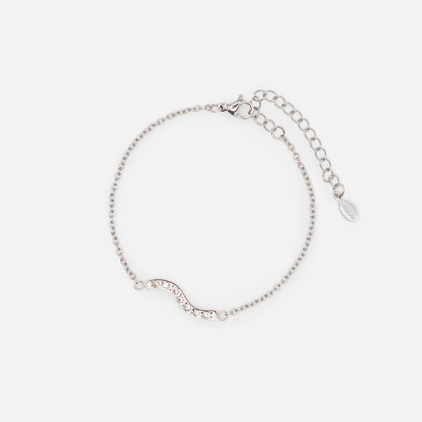 Charger l&#39;image dans la galerie, Ensemble collier et bracelet argentés vague de zircons cubiques en acier inoxydable
