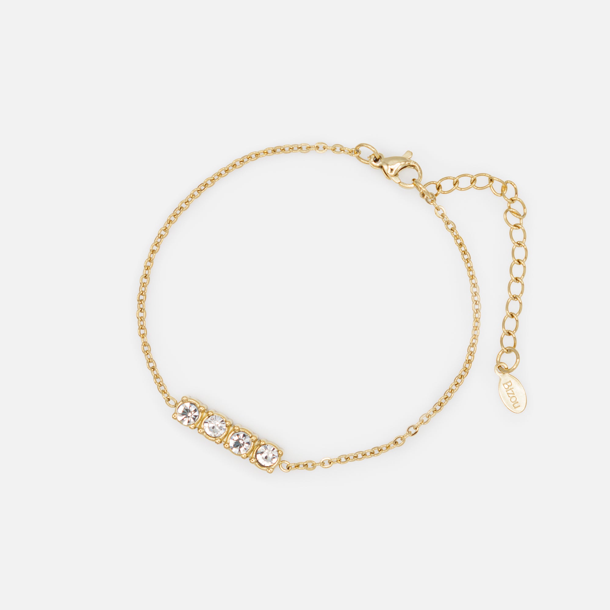 Gold Necklace and Bracelet Set with Stainless Steel Cubic Zirconia Quartet