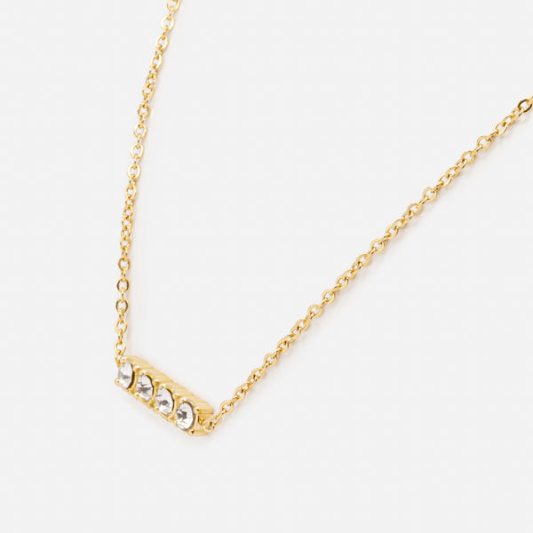 Charger l&#39;image dans la galerie, Ensemble collier et bracelet dorés avec quatuor de zircons cubiques en acier inoxydable
