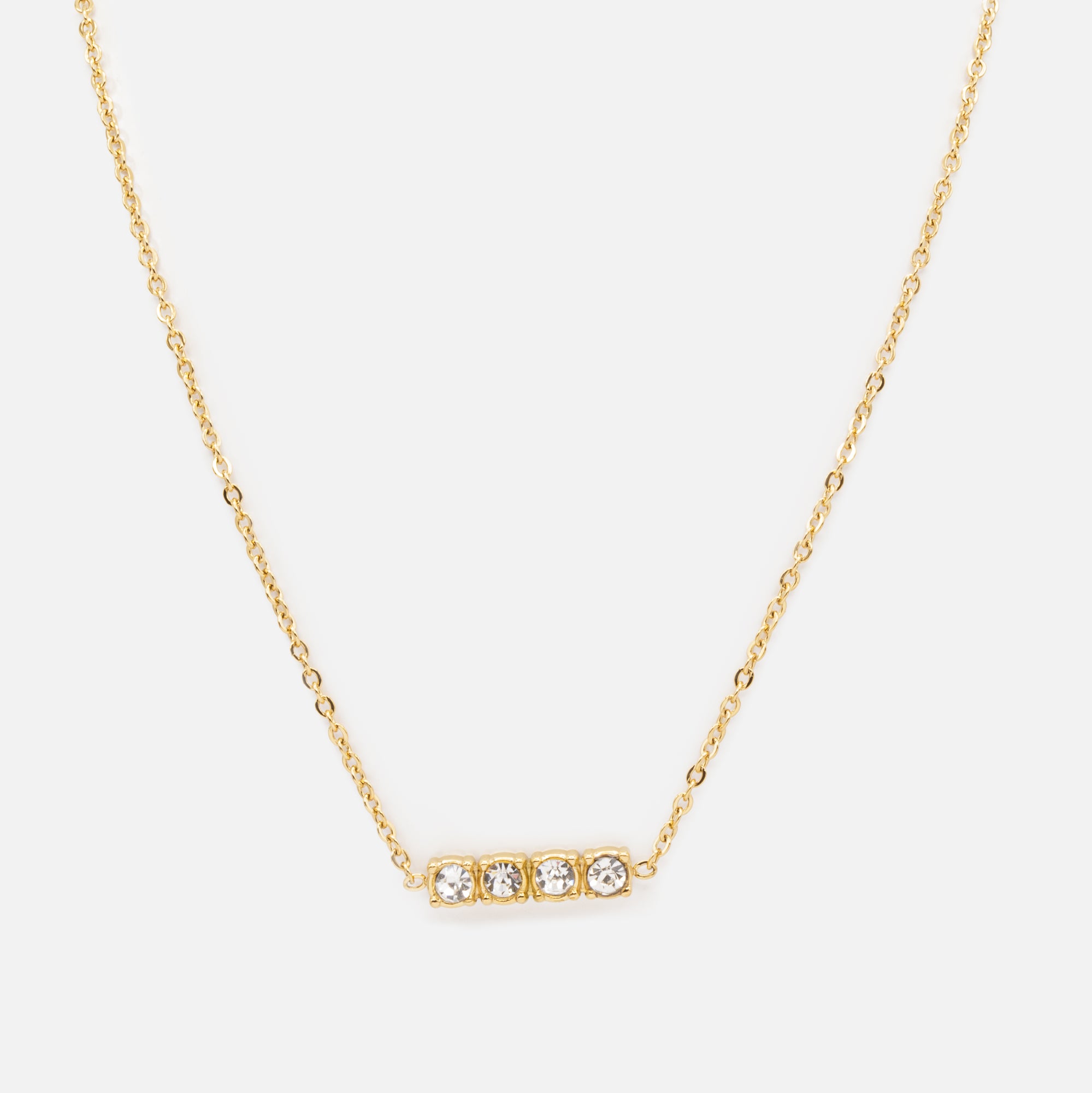 Gold Necklace and Bracelet Set with Stainless Steel Cubic Zirconia Quartet