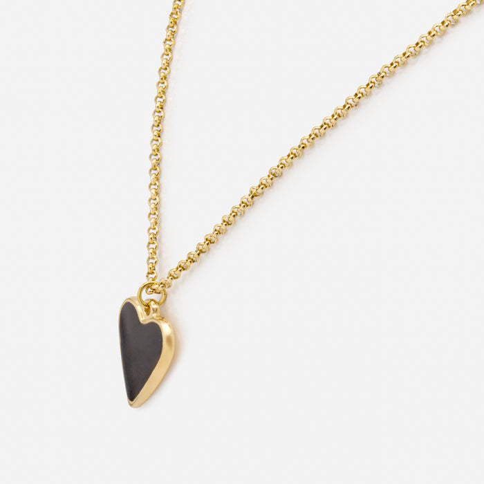 Ensemble doré collier et bracelet double chaîne coeurs noirs et zircons cubiques en acier inoxydable