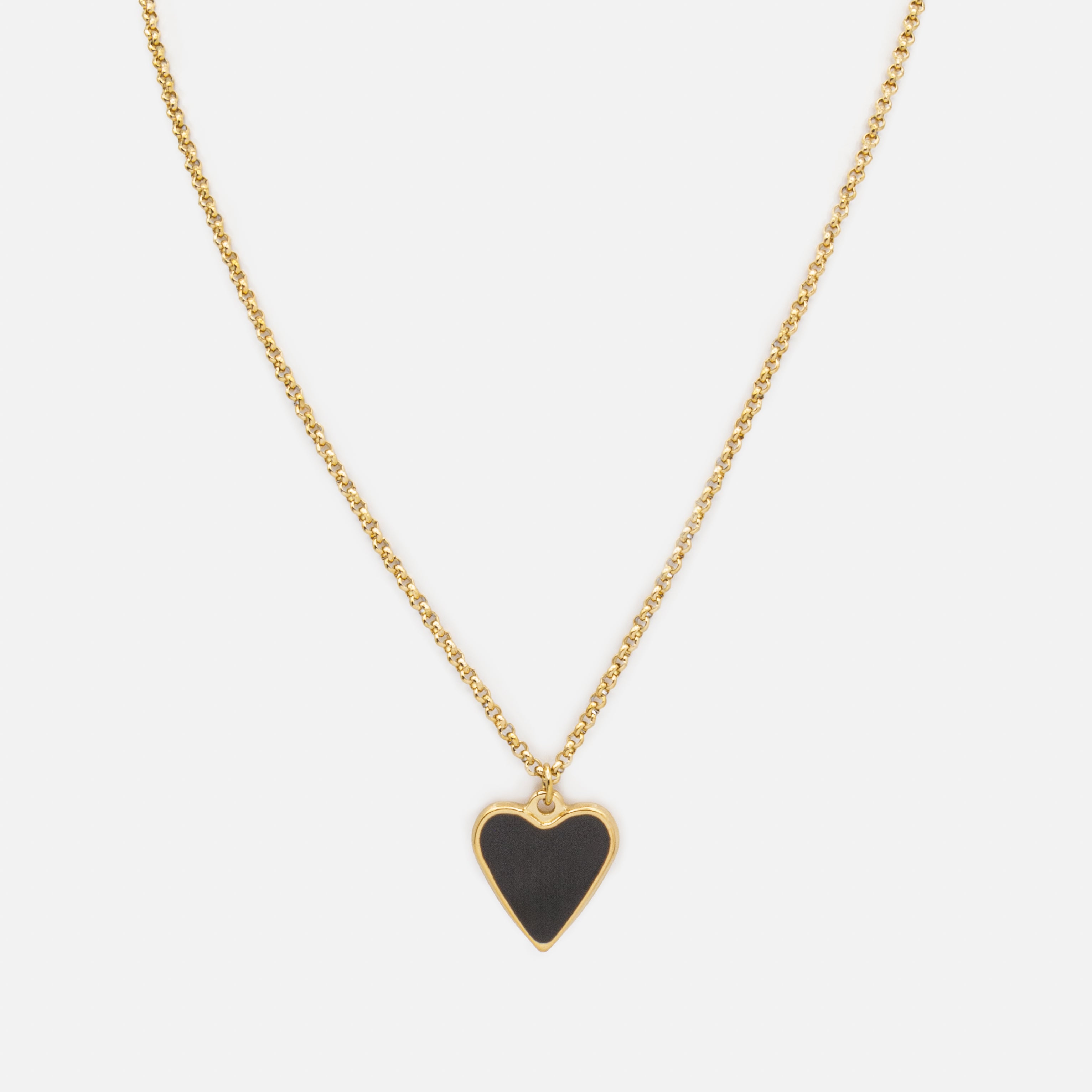 Ensemble doré collier et bracelet double chaîne coeurs noirs et zircons cubiques en acier inoxydable