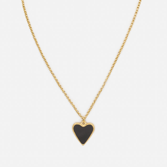 Ensemble doré collier et bracelet double chaîne coeurs noirs et zircons cubiques en acier inoxydable