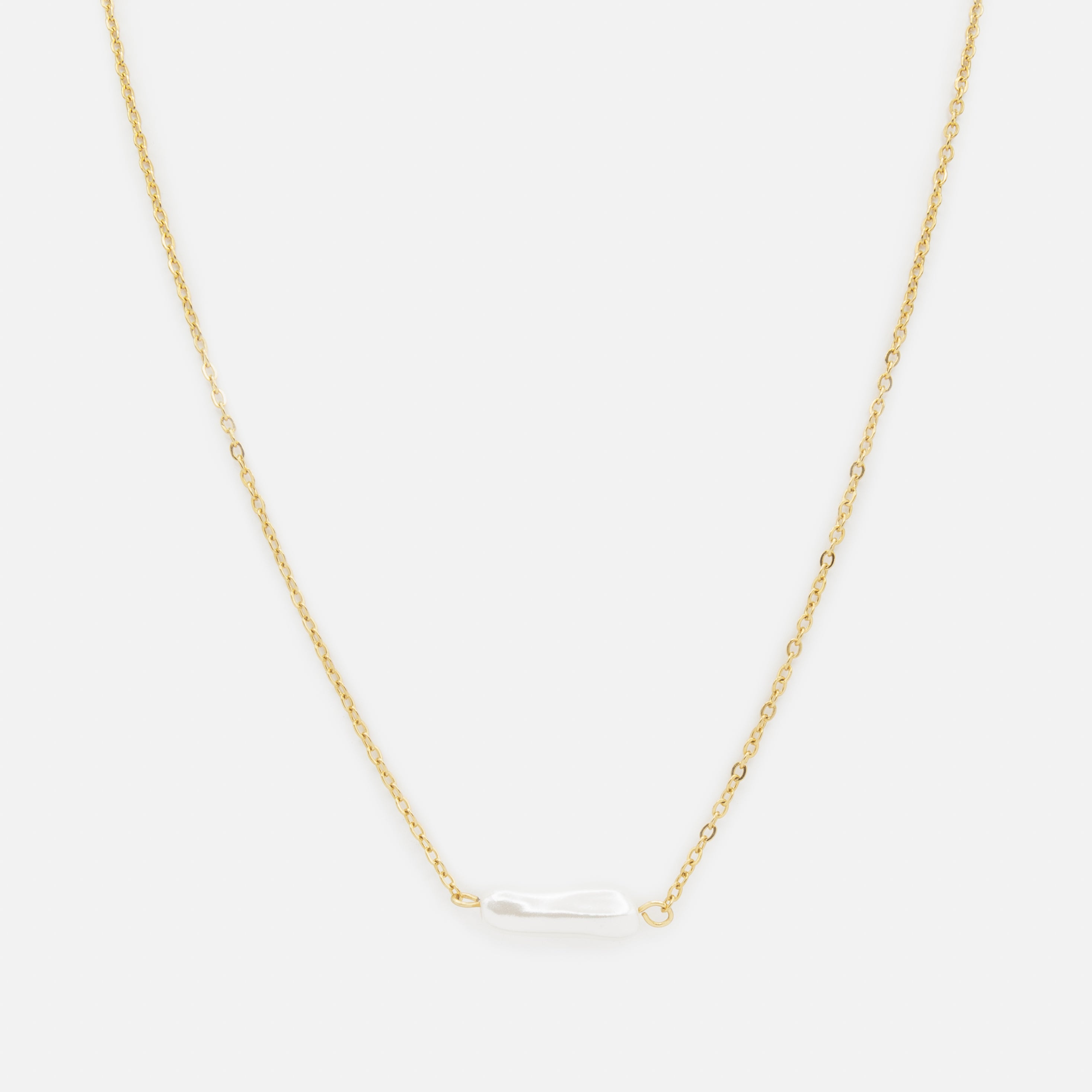 Collier doré avec perle allongée en acier inoxydable