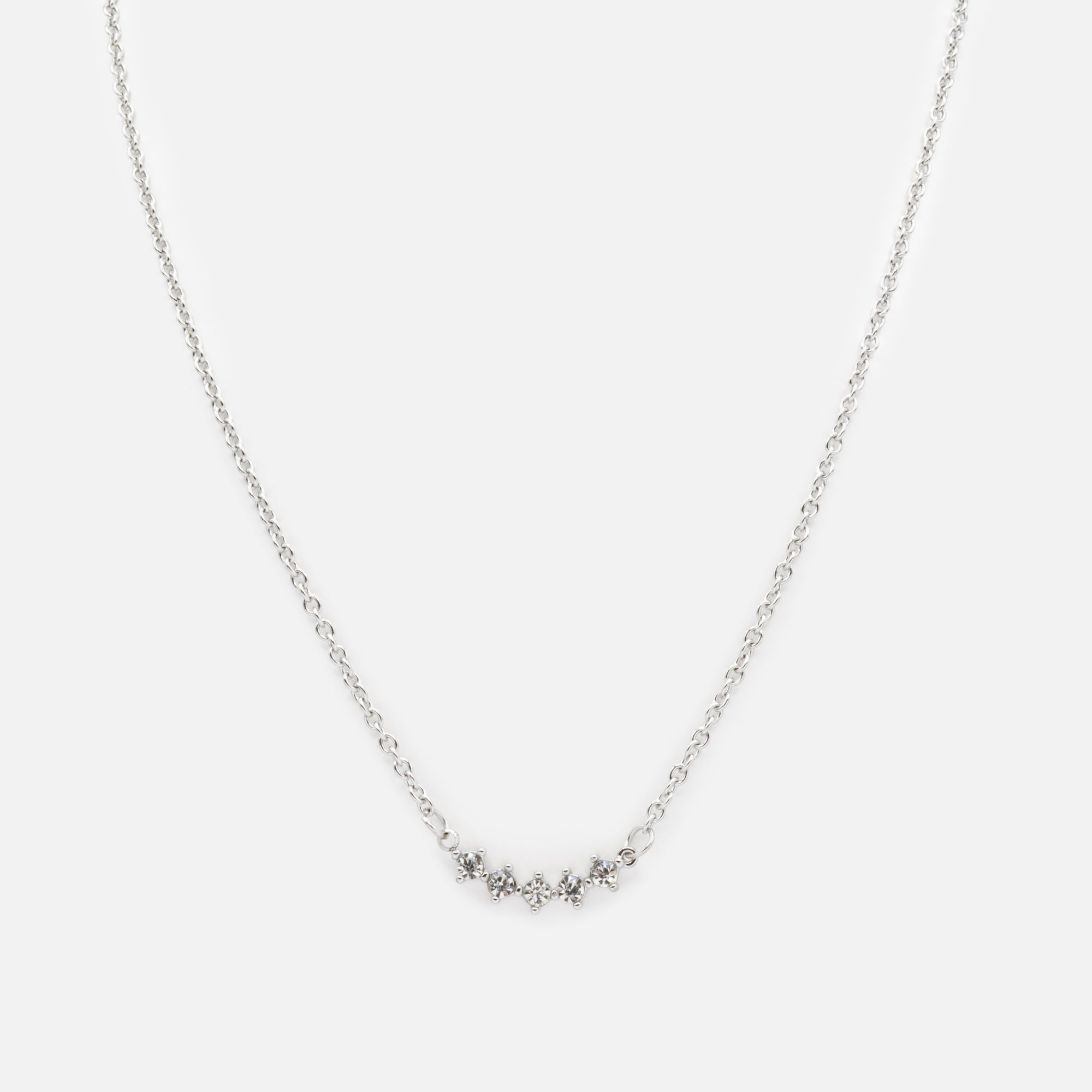 Silver necklace with its five cubic zirconias in stainless steel