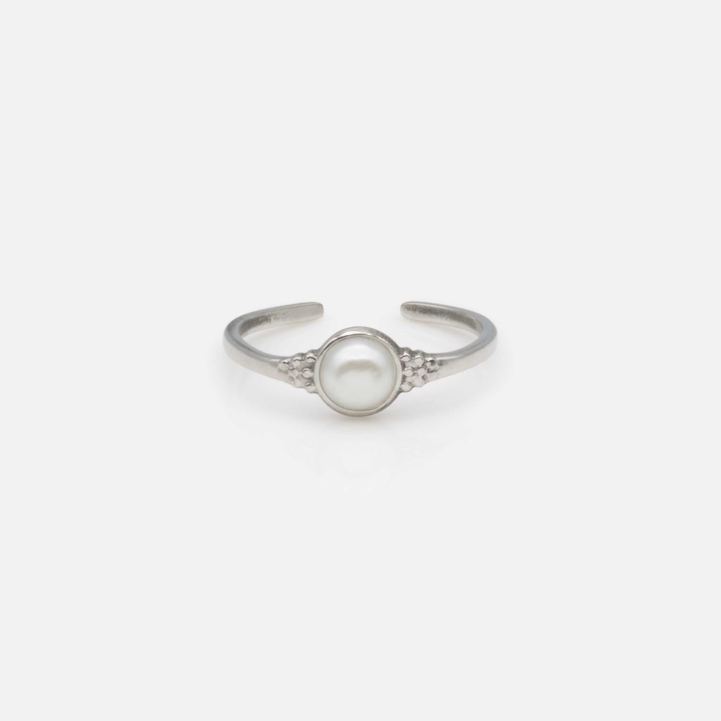 Bague ouverte argentée avec perle en acier inoxydable