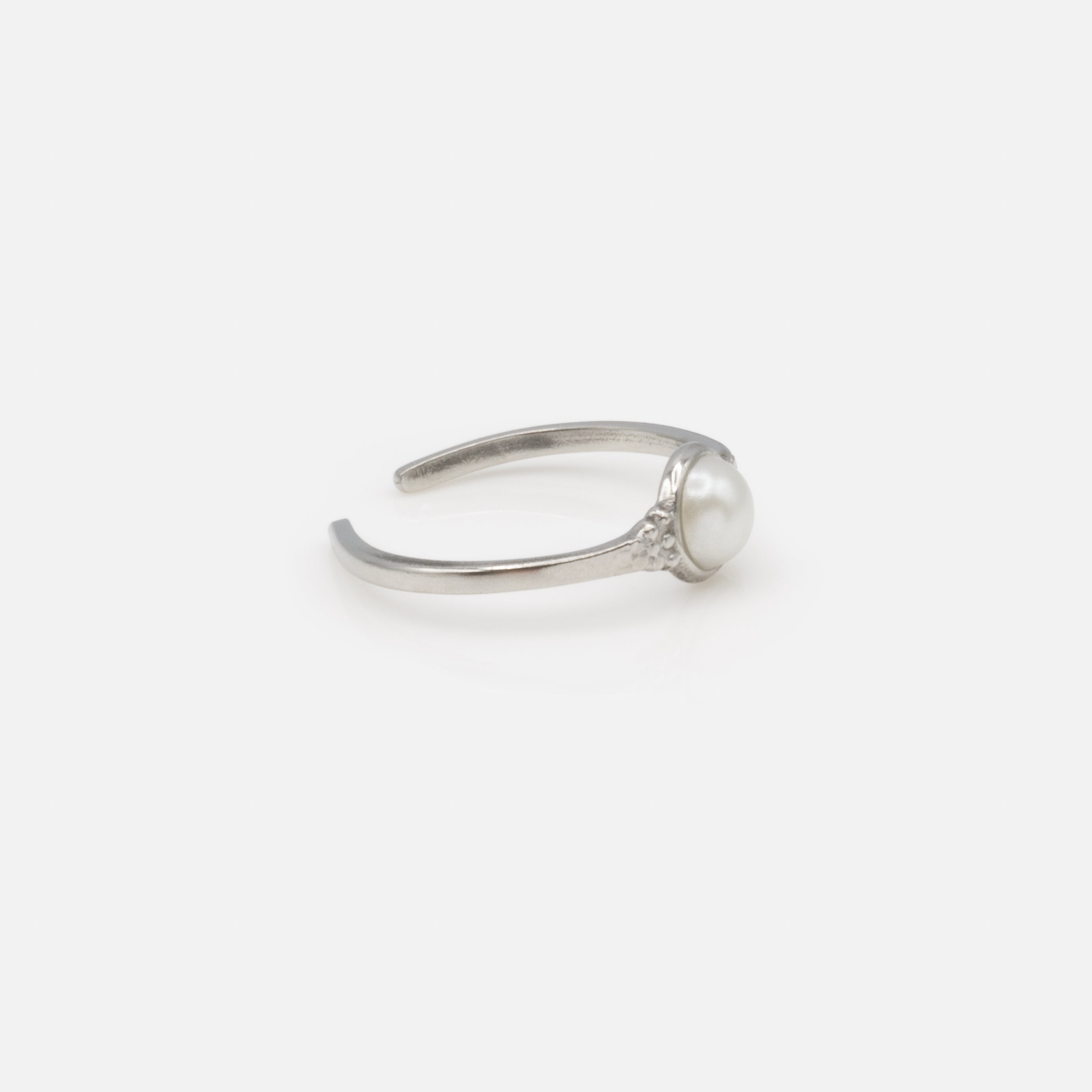 Bague ouverte argentée avec perle en acier inoxydable