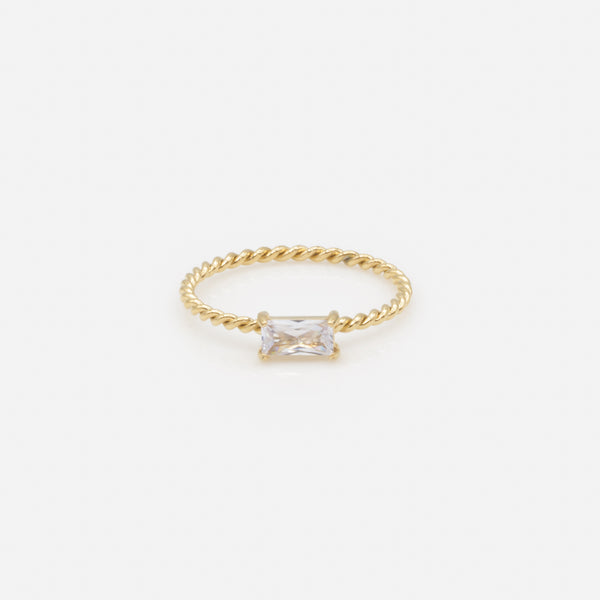 Load image into Gallery viewer, Twisted gold ring with rectangular stone in stainless steel
