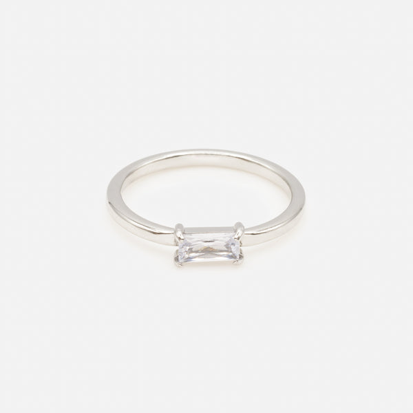 Load image into Gallery viewer, Silver ring with white rectangular stone in stainless steel
