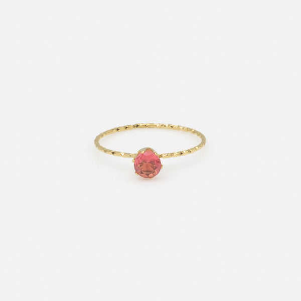 Charger l&#39;image dans la galerie, Bague anneau fin doré avec zircon cubique rose en acier inoxydable
