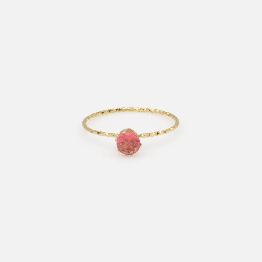 Bague anneau fin doré avec zircon cubique rose en acier inoxydable