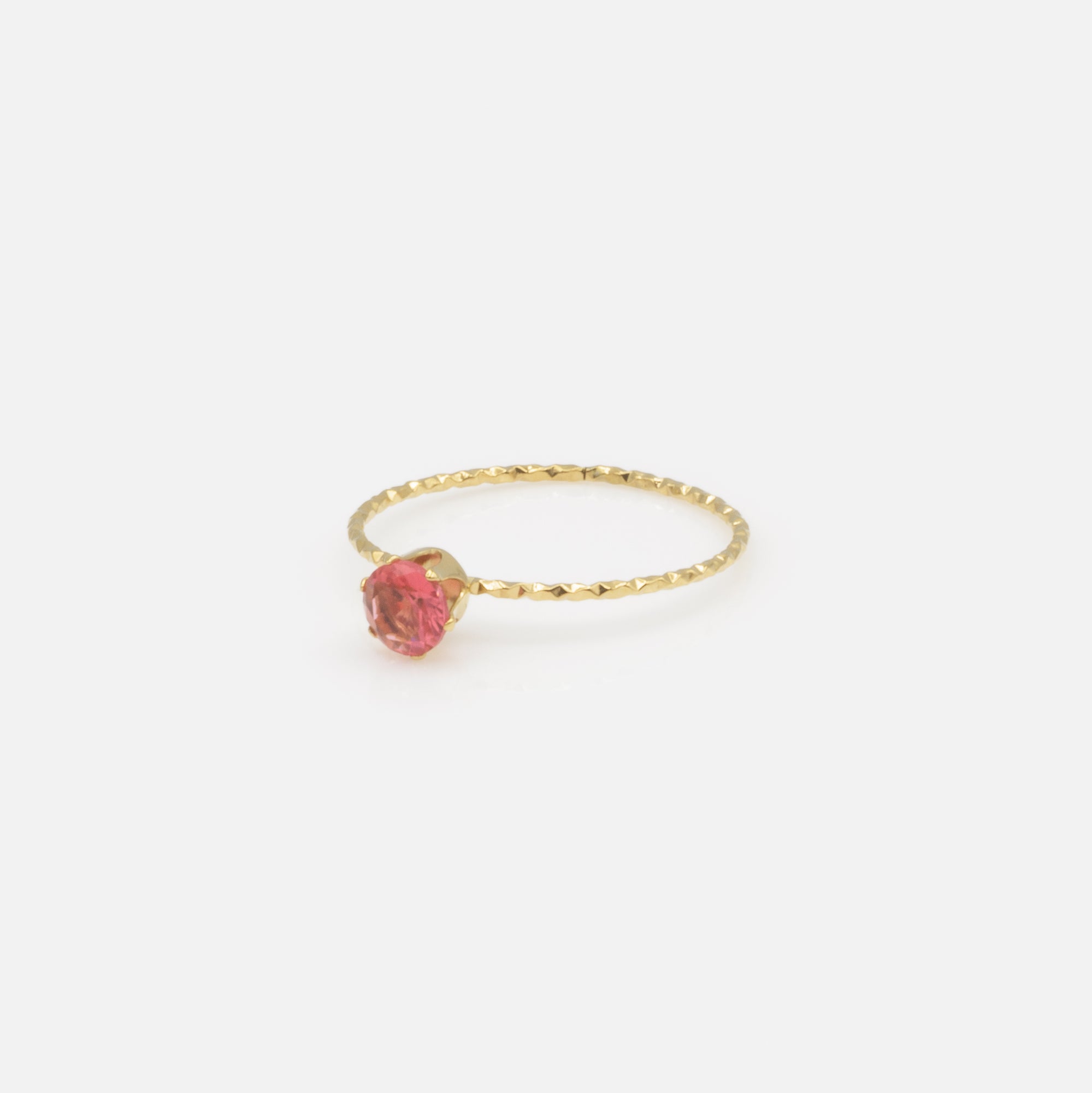 Fine gold ring with pink cubic zirconia in stainless steel