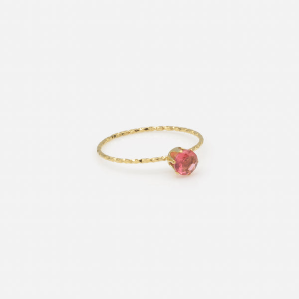 Load image into Gallery viewer, Fine gold ring with pink cubic zirconia in stainless steel
