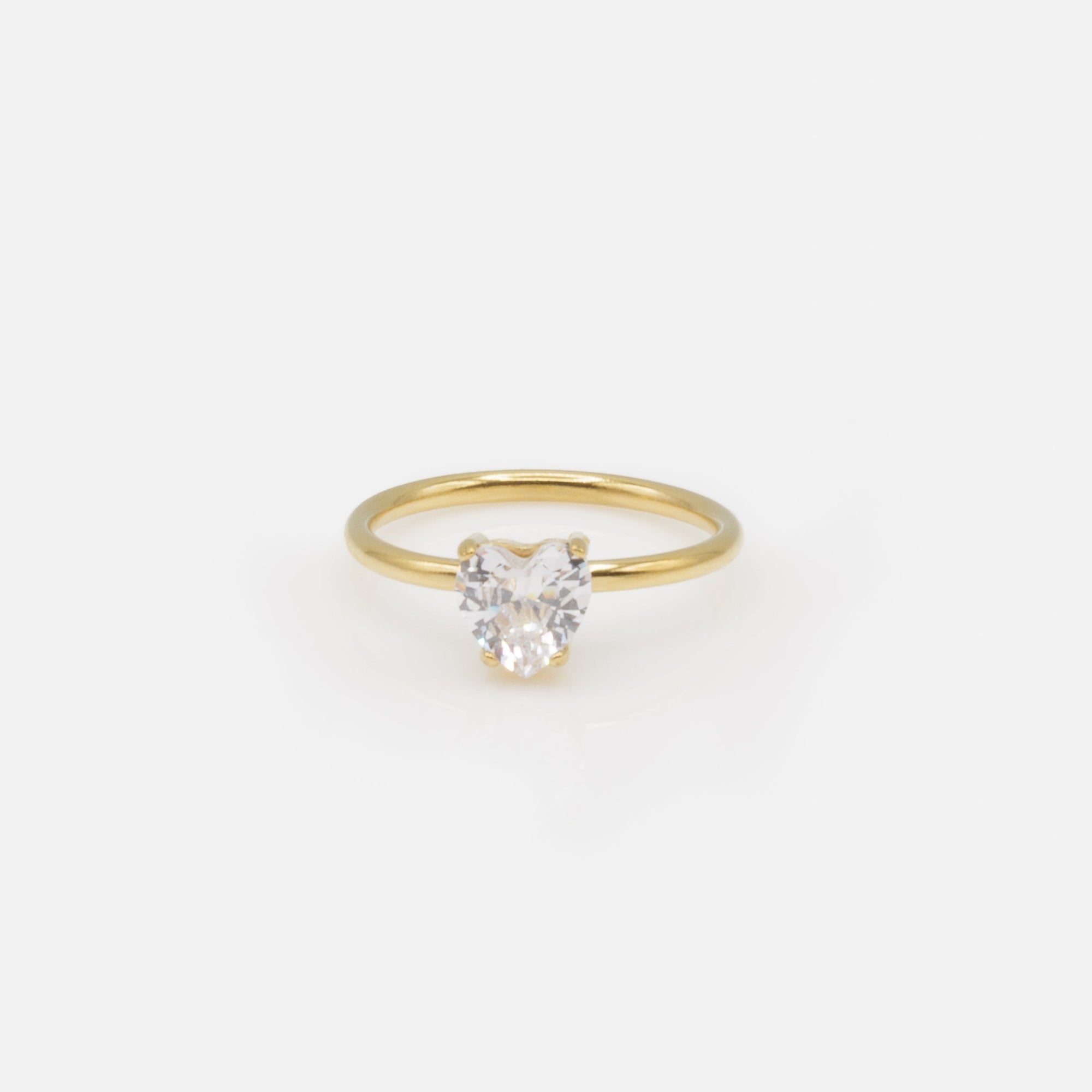 Gold ring with white heart cubic zirconia in stainless steel