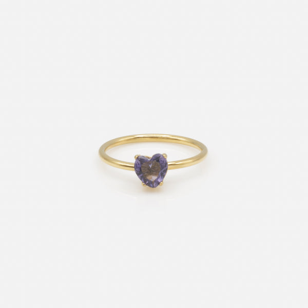Load image into Gallery viewer, Gold ring with purple heart cubic zirconia in stainless steel
