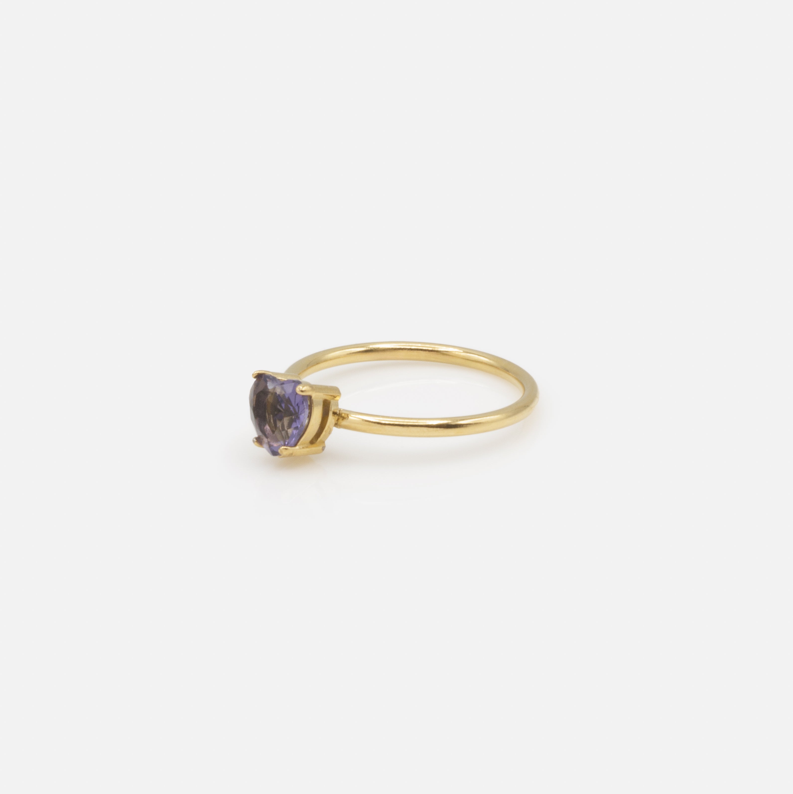 Bague dorée avec zircon cubique coeur mauve en acier inoxydable