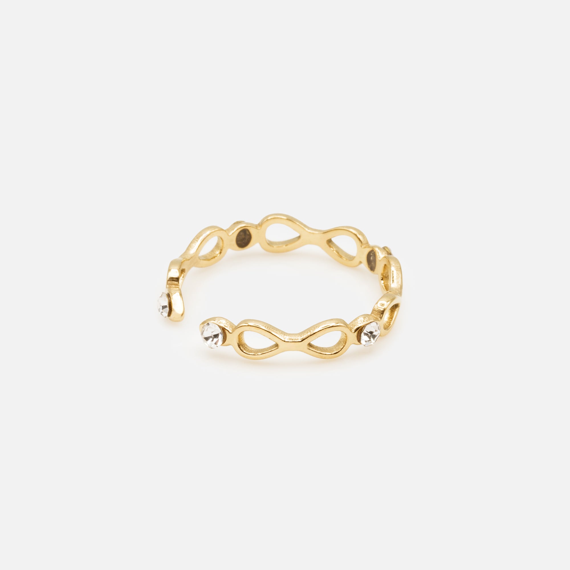 Bague ouverte anneau infini doré avec zircons cubiques en acier inoxydable
