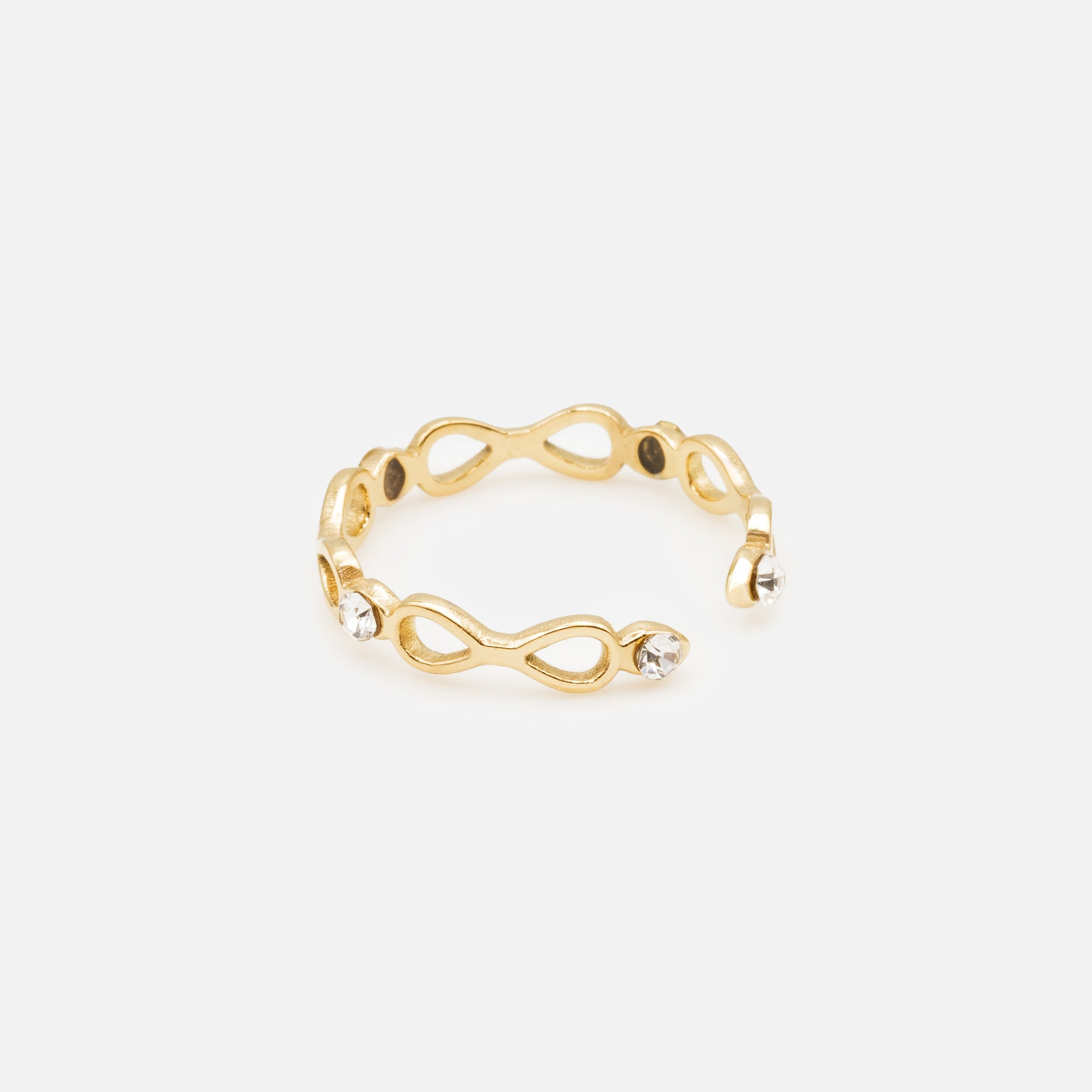 Gold infinity ring open ring with cubic zirconia in stainless steel