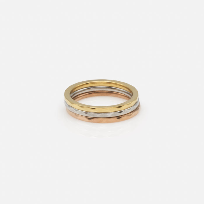 Trio of 3-tone textured stainless steel rings