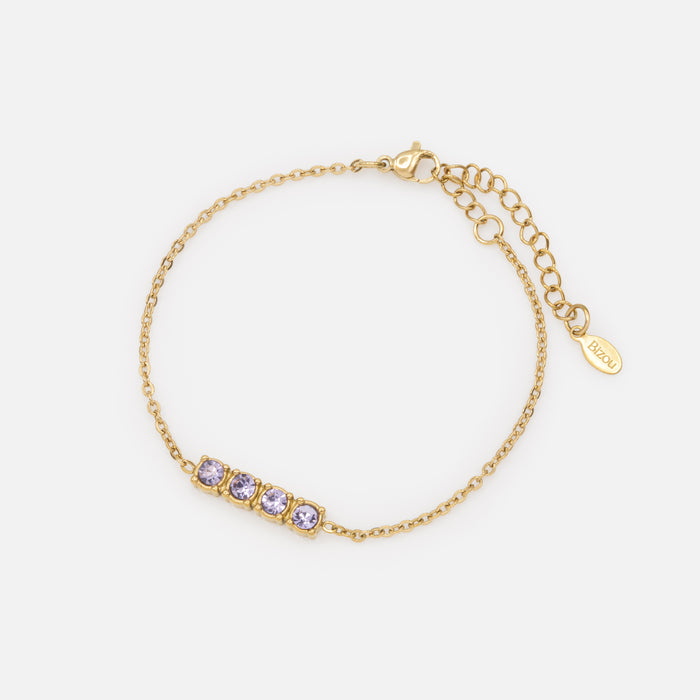 Gold Bracelet with Pale Purple Cubic Zirconia in Stainless Steel