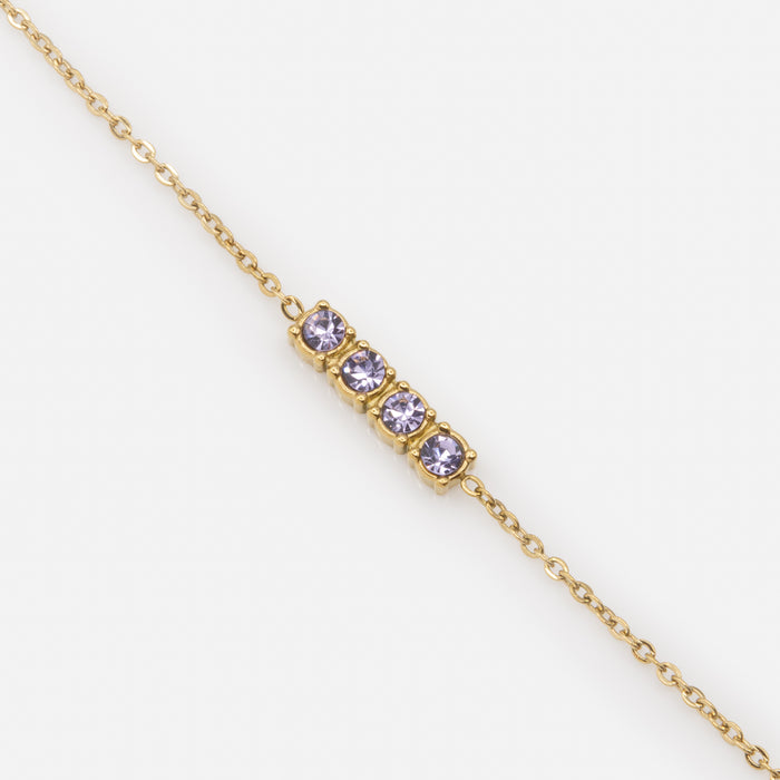 Gold Bracelet with Pale Purple Cubic Zirconia in Stainless Steel