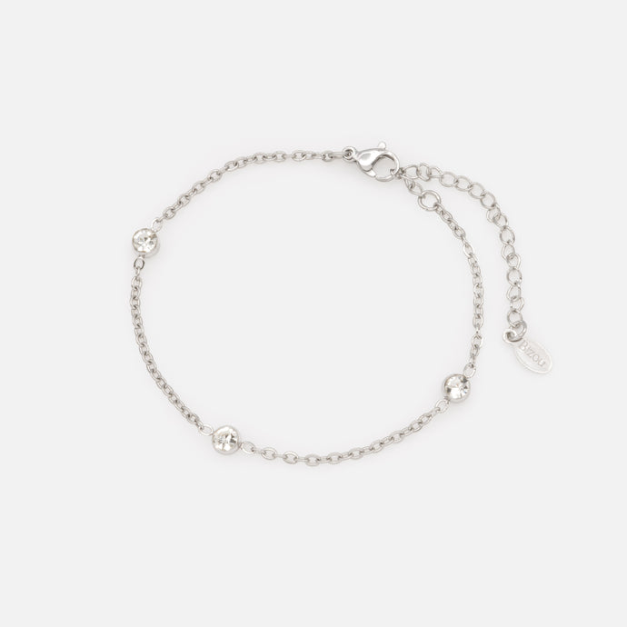 Bracelet argenté avec trio de zircons cubiques en acier inoxydable