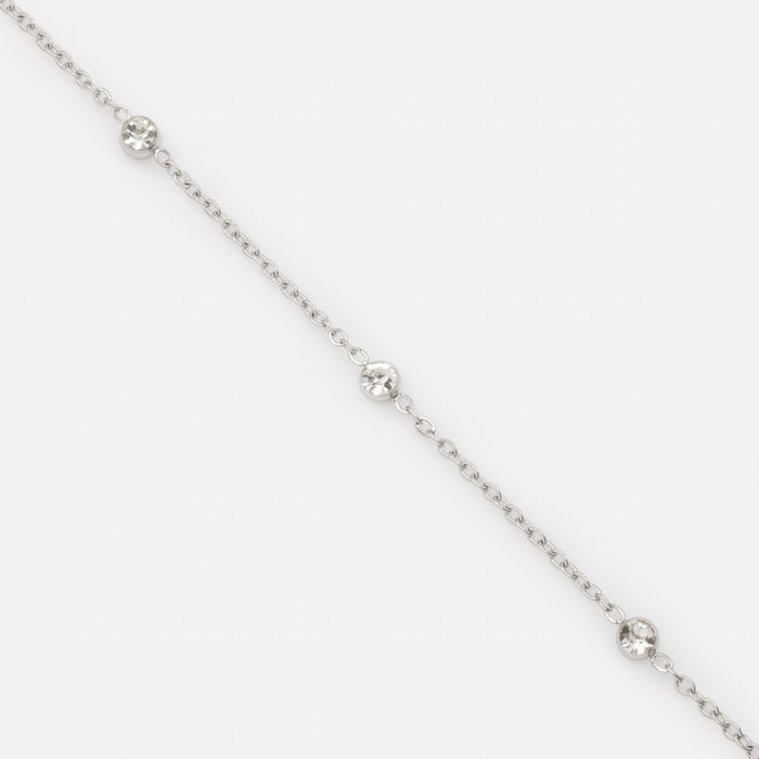 Silver bracelet with trio of cubic zirconia in stainless steel