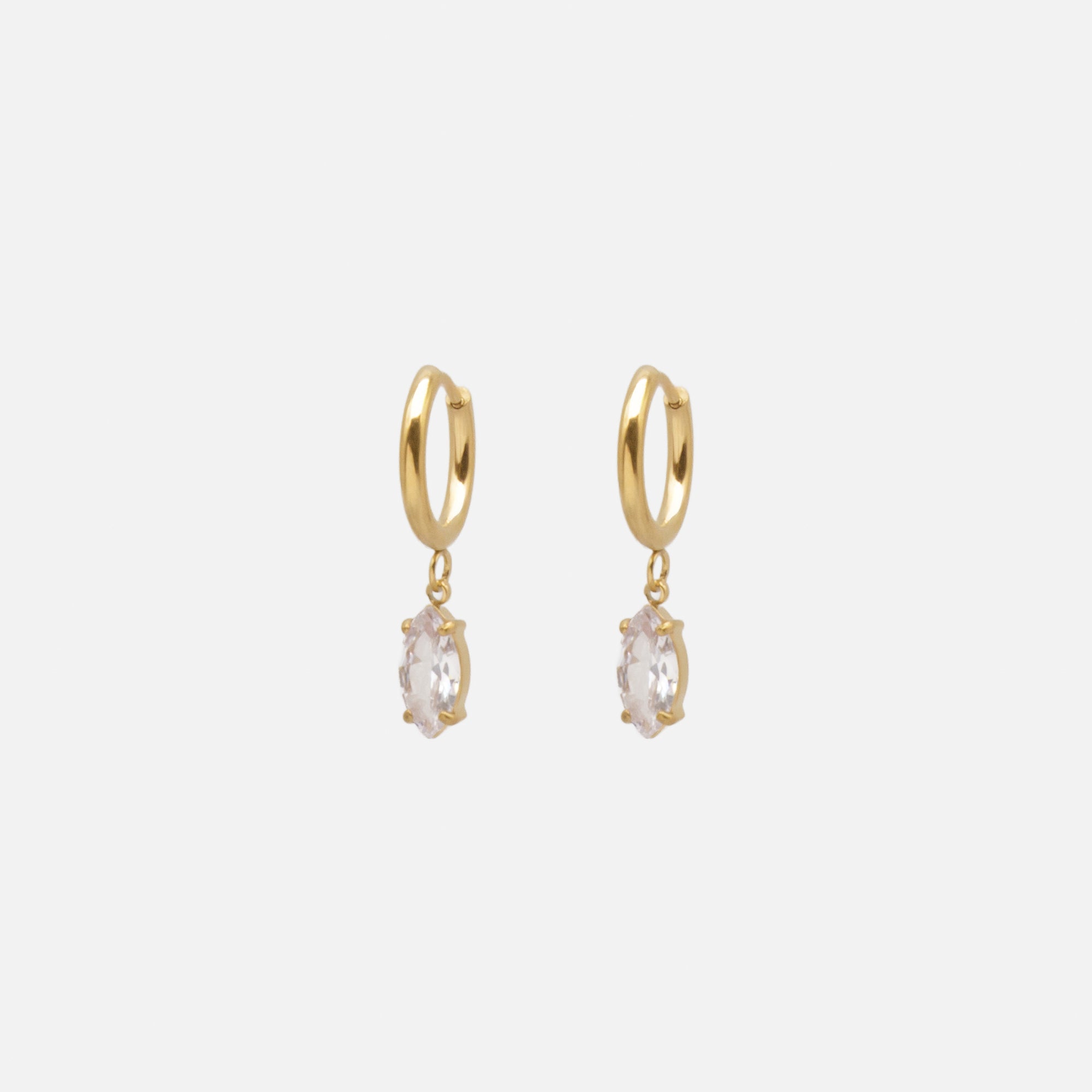 Gold huggies earrings with translucent stone charm in stainless steel