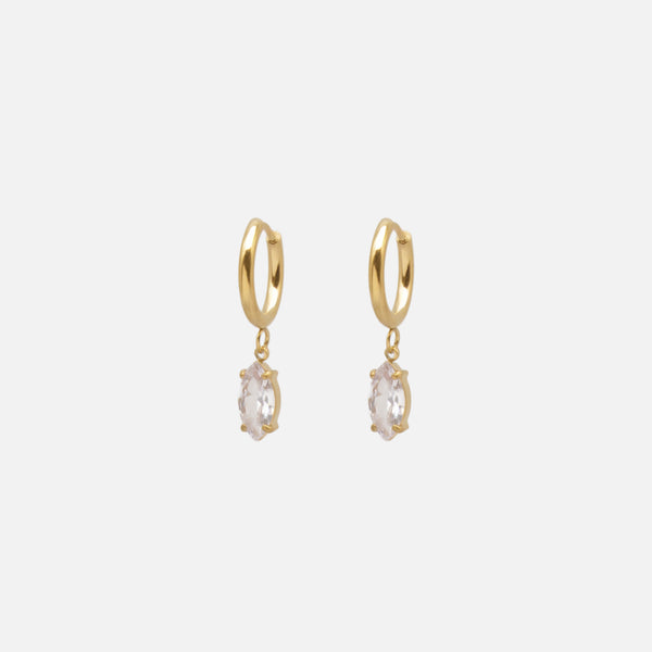 Load image into Gallery viewer, Gold huggies earrings with translucent stone charm in stainless steel
