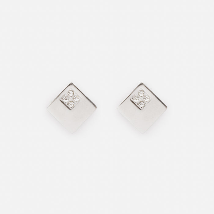 Silver rhombus earrings with cubic zirconia in stainless steel