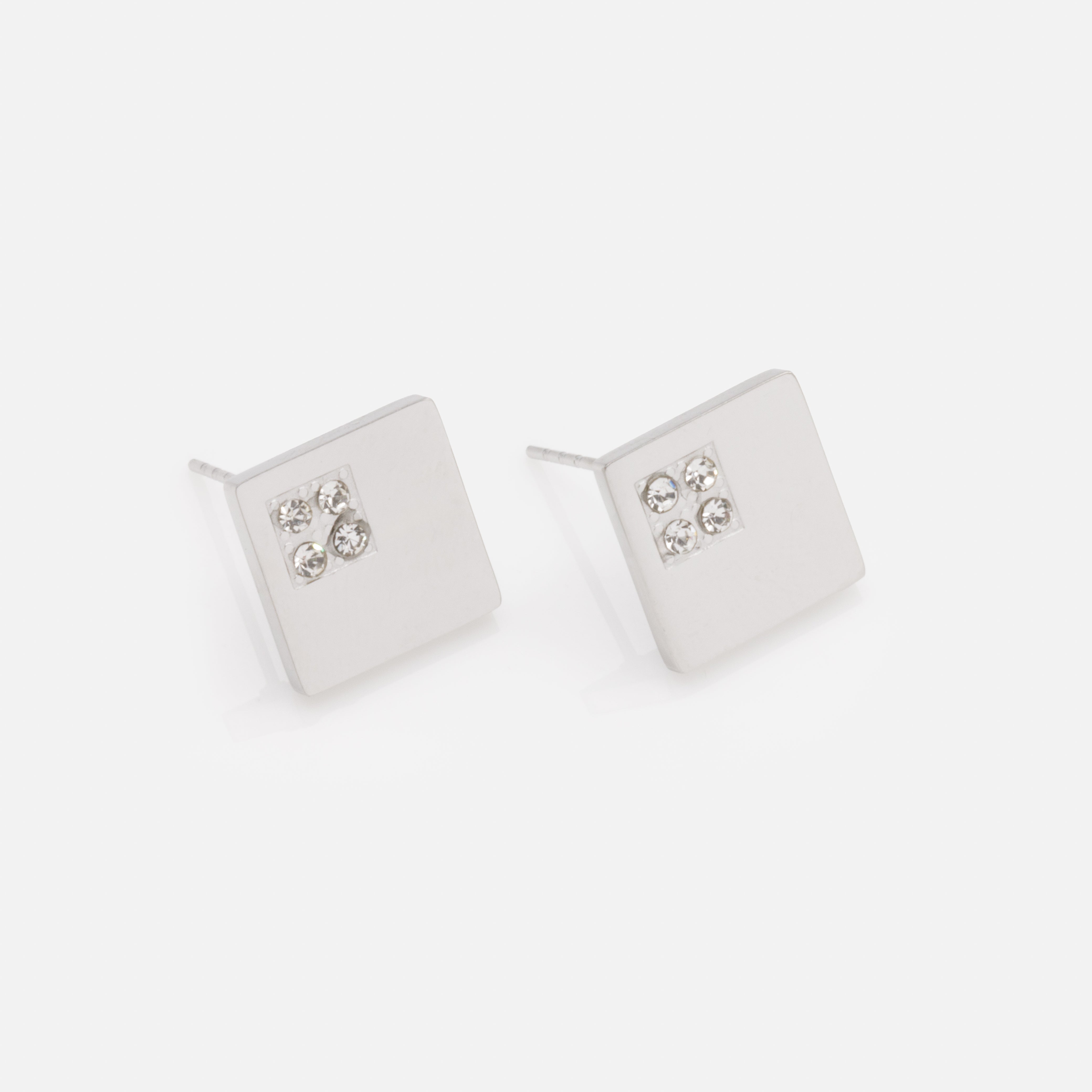 Boucles d'oreilles losanges argentés avec zircons cubiques en acier inoxydable