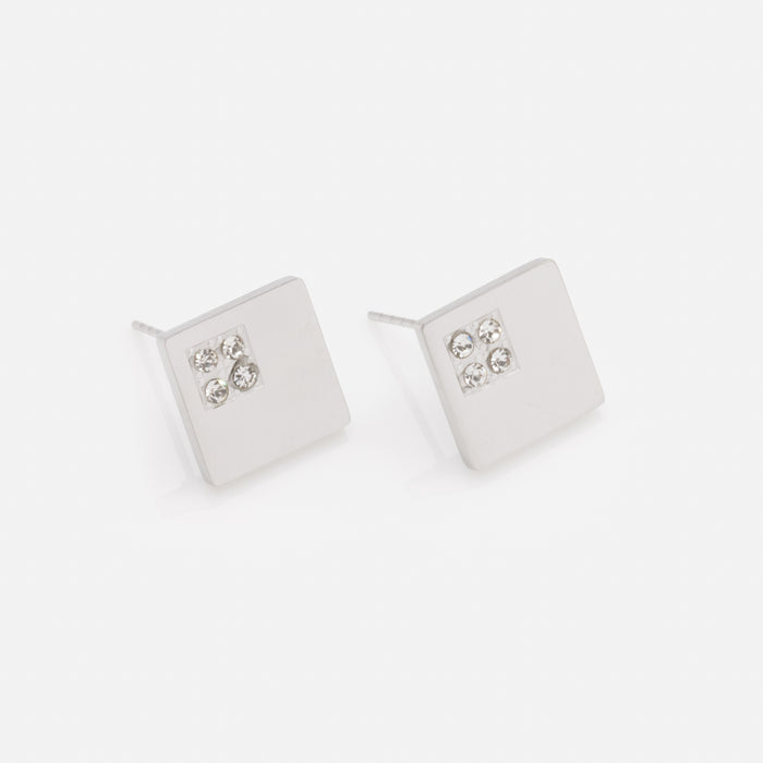Silver rhombus earrings with cubic zirconia in stainless steel