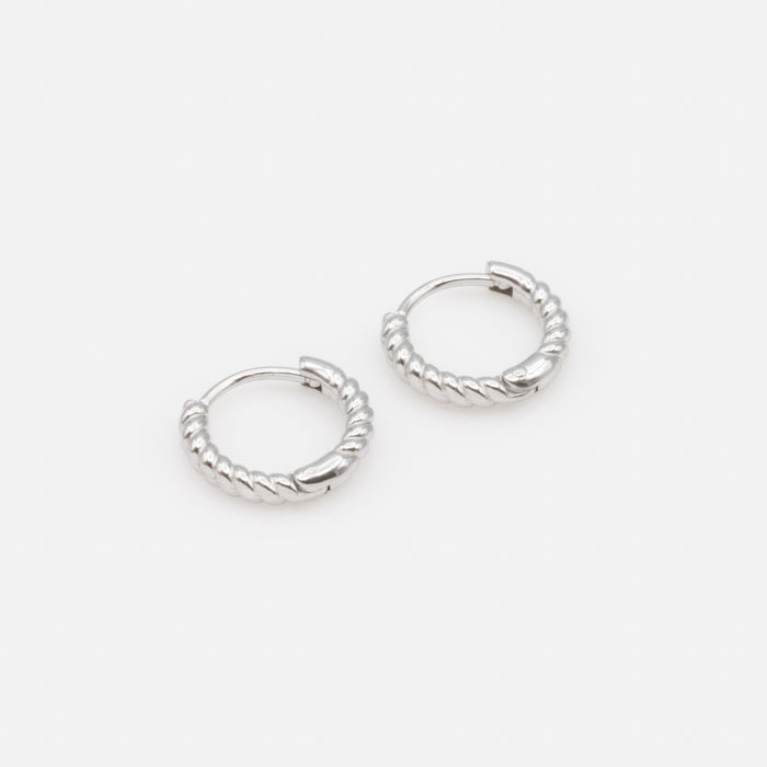 Silver Stainless Steel Twisted Huggie Earrings