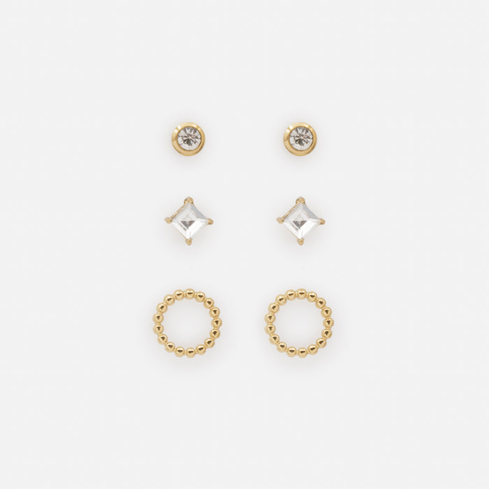 Trio de boucles d'oreilles dorées avec zircons cubiques en acier inoxydable