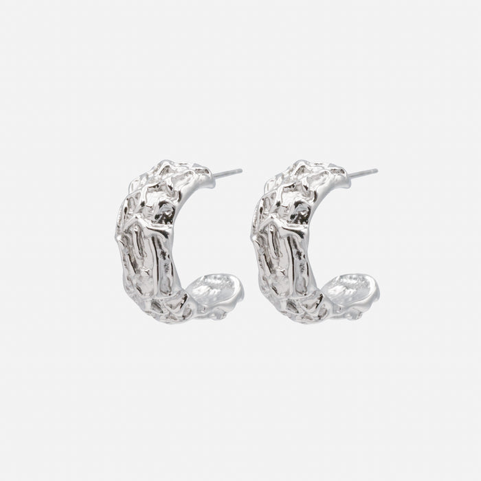 Large textured silver stainless steel hoop earrings