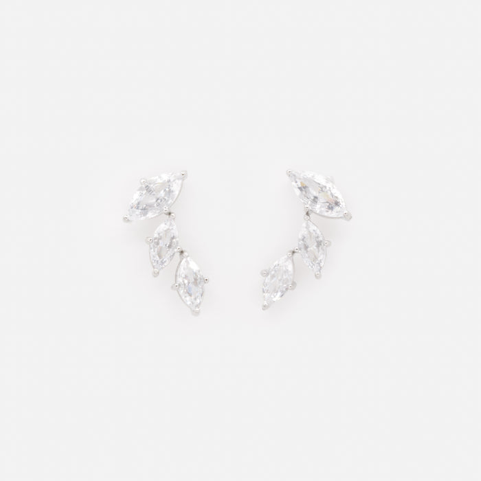 Boucles d'oreilles argentées trio de feuilles en acier inoxydable