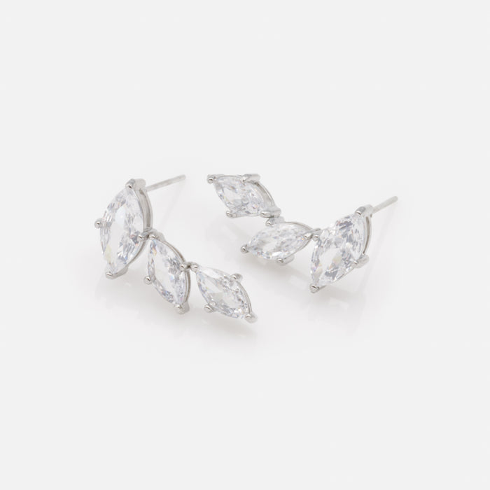 Boucles d'oreilles argentées trio de feuilles en acier inoxydable